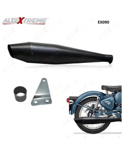 AllExtreme EX090A Dolphin Silencer with Glasswool & Bush Compatible for BS3 and BS4 Model Royal Enfield Bullet 350cc and 500cc (Full Black)