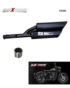 AllExtreme EX104 Double Barrel Harley Sound Exhaust Silencer with Glasswool & Bush Compatible for BS3 and BS4 Model Royal Enfield Bullet 350cc and 500cc (Black)