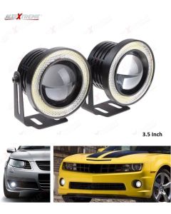 AllExtreme EX35IF2 High Power 3.5 Inches Universal Car Projector LED Fog Light with White Light COB Halo Angel Eye Rings DRL Driving Bulbs for Cars (10W, White Light, 2 PCS)