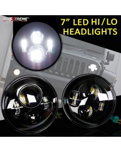 AllExtreme Harley Style 7 Inch Round LED Headlight High/Low Multi-Beam DRL Light with Chrome Housing For Royal Enfield Classic, Standard, Electra, Jeep, Truck (75W, Pack of 2)