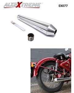 AllExtreme EX077 Mini Megaphone Silencer with Glasswool Compatible for BS3 and BS4 Model Royal Enfield Bullet 350cc and 500cc (Chrome)