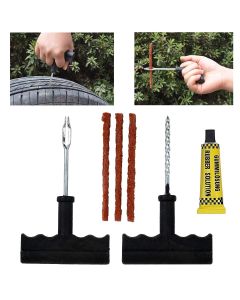 AllExtreme EXTTPK4 Complete Tubeless Tyre Puncture Repair Kit with Emergency Brown Seal Strips (T-handle Plugger + Rubber Solution)