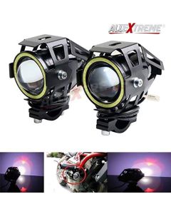 AllExtreme EXU7BW2 U7 CREE LED Fog Light Work Lamp with Hi/Low, Flashing Beam and White Light Angel Eye Ring for Cars and Motorcycles (12W, White Light, 2 PCS)