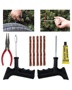 AllExtreme EXTTPK5 Complete Tubeless Tyre Puncture Repair Kit with Emergency Brown Seal Strips (Nose Pliers + T-handle Plugger + Rubber Solution)
