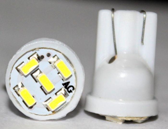 Allextreme 2pcs T10 Wedge 5-SMD 1206 Colouring 7000K LED Bulbs 194 168 175 2825 W5W 158 161 For License Plate Light, Parking Light,(White)