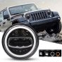 Allextreme EX7WH02 75W Full Ring Round White LED Headlight 7 Inch Hi/Low Beam Angel Eye Lamp Compatible with Bullet/Harley Davidson/Jeep Wrangler (White & Yellow, Pack of 2)