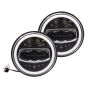 Allextreme EX7WH02 75W Full Ring Round White LED Headlight 7 Inch Hi/Low Beam Angel Eye Lamp Compatible with Bullet/Harley Davidson/Jeep Wrangler (White & Yellow, Pack of 2)
