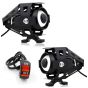 AllExtreme EXU5FB2U5 CREE LED Driving Full Black Fog Light in Aluminum Body with Switch and Mounting Brackets for All Motorcycles and Cars (10W, White Light, 2 PCS)