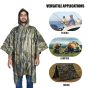 Allextreme Poncho Raincoat Hooded PU Rainwear Foldable Polyester Windbreaker Men Women Military Impermeable Jacket for Outdoor Hiking Camping - Army Green