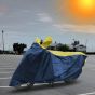Allextreme M-7016 Full Bike Body Cover Water Resistant Dustproof Rustproof UV Protection Cover Compatible for Splendor Platina Deluxe and Upto Pulsar 180cc Size (Navy Blue & Yellow, Medium)
