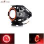 Allextreme U7 Led Fog Light Bike Driving Drl Fog Light Spotlight, High/Low Beam, Flashing-With Red Angel Eyes Light Ring (Pack Of 2),Red