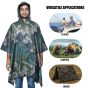 Allextreme Poncho Raincoat Hooded PU Rainwear Foldable Polyester Unisex Windbreaker Heavy Duty Military Impermeable Jacket for Outdoor Hiking Camping - Army Green