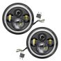 Allextreme EX7ITC2 7 Inch Full Ring Round White LED Headlight with Hi/Low Beam Tricolour Angel Eye Lamp Compatible with Bullet, Harley Davidson Jeep Wrangler (75W, Pack of 2)