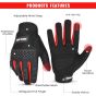 Allextreme Full Finger Bike Riding Gloves with Strong Knuckle Protective Shells Anti-Skid Surface Breathable Mesh Glove for Motorcycle Cycling Climbing Mountaineering Hiking (L, Black Red)
