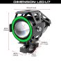 Allextreme EXGU7F2 U7 Led Fog Light Bike Driving Drl Fog Light Spotlight, High/Low Beam, Flashing-With Green Angel Eyes Light Ring (Pack Of 2),Green