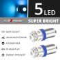 Allextreme EXBA9SB1 BA9S LED Parking Light Super Bright 5 SMD Car Interior License Plate Wedge Dome Trunk Dashboard Bulb for Car Bike and Motorcycle (2W, Blue, 2 PCS)