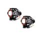 AllExtreme EXU7MR2 U7 Mini CREE LED Fog Light Work Lamp with Hi/Low, Flashing Beam and Red Angel Eye Ring for Cars and Motorcycles (12W, Red & White Light, 2 PCS)