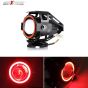 AllExtreme EXU7MR2 U7 Mini CREE LED Fog Light Work Lamp with Hi/Low, Flashing Beam and Red Angel Eye Ring for Cars and Motorcycles (12W, Red & White Light, 2 PCS)