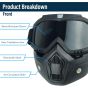 Allextreme Motorcycle Protective Goggles Anti Scratch Windproof UV Protective Visor Bike Dirt Face Shield with Soft Foam Padded Detachable Mask & Elastic Strap for Riding Cycling (Black, 1 Pc)