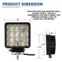 Allextreme EX4ISF1 48W 4 Inch Foglight 16 LED Square Pod Waterproof Flood Driving Lamp for Car Truck Jeep SUV ATV (Pack of 1, White)