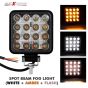 Allextreme EX16WY01 16 LED Square Fog Light 4 Inch Waterproof Driving Spot Lamp for Car, Motorcycle (48W, White & Amber) (PACK - 1)