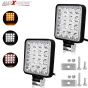 Allextreme EX16WY02 16 LED Square Fog Light 4 Inch Waterproof Driving Spot Lamp for Car, Motorcycle (48W, White & Amber) (PACK - 2)