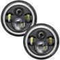 Allextreme 7 Inch Full Ring Round LED Headlight with Hi/Low Beam and Angel Eye Lamp Compatible with Royal Enfield Bullet, Harley Davidson Jeep Wrangler (Pack of 2)