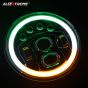 Allextreme EX7IL99 75W 8 LED Round Headlight with Full Ring Tricolor DRL Angel Eyes & Hi/Low Beam Compatible with Royal Enfield, Jeep & Harley Davidson (7 Inch, Pack of 1)