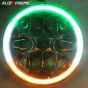 Allextreme EX7SB22 11 LED 7 Inch Round Headlight with Full Ring Tricolor DRL Angel Eyes & Hi/Low Beam Compatible with Royal Enfield, Jeep & Harley Davidson (75W, Pack of 1)