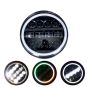 Allextreme 12 LED Round Headlight with Full Ring Tricolor DRL Angel Eyes & Hi/Low Beam Compatible with Royal Enfield, Jeep & Harley Davidson (Pack of 1)