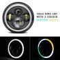 Allextreme EX7ITC1 7 Inch Full Ring Round White LED Headlight with Hi/Low Beam Tricolour Angel Eye Lamp Compatible with Bullet, Harley Davidson Jeep Wrangler (75W, Pack of 1)