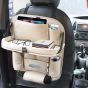 Allextreme EXFTCOA2 Universal PU Leather Auto Car Seat Back Organizer with Foldable Dining Table Tray, Multipocket Storage Tablet, Bottle and Tissue Paper Holder (Beige, 2Pcs)