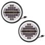 Allextreme EXHN7L2 7 Inch Round White LED Headlight with Hi/Low Beam Amber & White Angel Eye Lamp Compatible with Bullet, Harley Davidson Jeep Wrangler (75W, 2 Pcs)