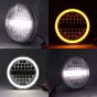 Allextreme EXHN7L2 7 Inch Round White LED Headlight with Hi/Low Beam Amber & White Angel Eye Lamp Compatible with Bullet, Harley Davidson Jeep Wrangler (75W, 2 Pcs)