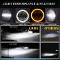 Allextreme EXHN7L1 7 Inch Round White LED Headlight with Hi/Low Beam Amber & White Angel Eye Lamp Compatible with Bullet, Harley Davidson Jeep Wrangler (75W, 1 Pc)