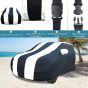 Allextreme HI5005 Car Body Cover Compatible with Hyundai Old i10 Custom Fit Dustproof UV Heat Resistant Indoor Outdoor Body Protection (Navy Blue & White with Mirror)
