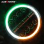 Allextreme 12 LED Round Headlight with Full Ring 3 Color DRL Angel Eyes & Hi/Low Beam Compatible with Royal Enfield, Jeep & Harley Davidson (Pack of 2)