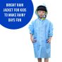 Allextreme Kids Raincoat Waterproof Rainwear Cute Animal Print Hood with Pockets and Carry Pouch for Boys & Girls (105-125cm, Blue)