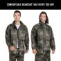 AllExtreme Unisex Top & Bottom Raincoat with Detachable Hood Two-Piece Rainwear Water Resistant Rainjacket Carry Pouch Two Pockets for Adult Men (Army Print, XXXL)