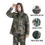 AllExtreme Unisex Top & Bottom Raincoat with Detachable Hood Two-Piece Rainwear Water Resistant Rainjacket Carry Pouch Two Pockets for Adult Men (Army Print, XXXL)