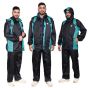 Allextreme Diamond Raincoat Set Snap Closure Water Resistant Rain Coat with Carrying Pouch Drawstring Hem Foldable Hood & Pant for Men (Black & Green, XXL)