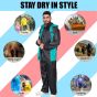 Allextreme Diamond Raincoat Set Snap Closure Water Resistant Rain Coat with Carrying Pouch Drawstring Hem Foldable Hood & Pant for Men (Black & Green, XXL)