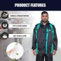 Allextreme Diamond Raincoat Set Snap Closure Water Resistant Rain Coat with Carrying Pouch Drawstring Hem Foldable Hood & Pant for Men (Black & Green, XXL)