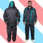 Allextreme Diamond Raincoat Set Snap Closure Water Resistant Rain Coat with Carrying Pouch Drawstring Hem Foldable Hood & Pant for Men (Black & Green, XXL)