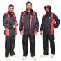 Allextreme Upgraded Raincoat Set Snap Closure Water Resistant Rainwear with Carrying Pouch Drawstring Hem Foldable Hooded Design for Men (Black & Red, XXL)