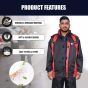 Allextreme Upgraded Raincoat Set Snap Closure Water Resistant Rainwear with Carrying Pouch Drawstring Hem Foldable Hooded Design for Men (Black & Red, XXL)