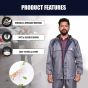 AllExtreme Two-Piece Raincoat with Adjustable Drawstring Hood Two Pockets Men Water Resistant Rain Jacket (XXL, Grey)