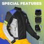 Allextreme TURBO Unisex All weather Adult Motorcycle Riding Jacket with Impact Protection Back & Elbow Guard Reflective Stickers and Abrasion Resistance (3XL, Neon Green Blue)