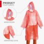 Allextreme Raincoat Poncho with Hood Water Resistant Rainwear Reusable Rain Suit for Outdoor Travel Men Women (Red, Pack of 1)