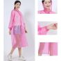 AllExtreme PVC Raincoat Transparent Hooded Water Resistant Rain Jacket with Sleeves for Women Men Camping Rainy Season Travel - Pink